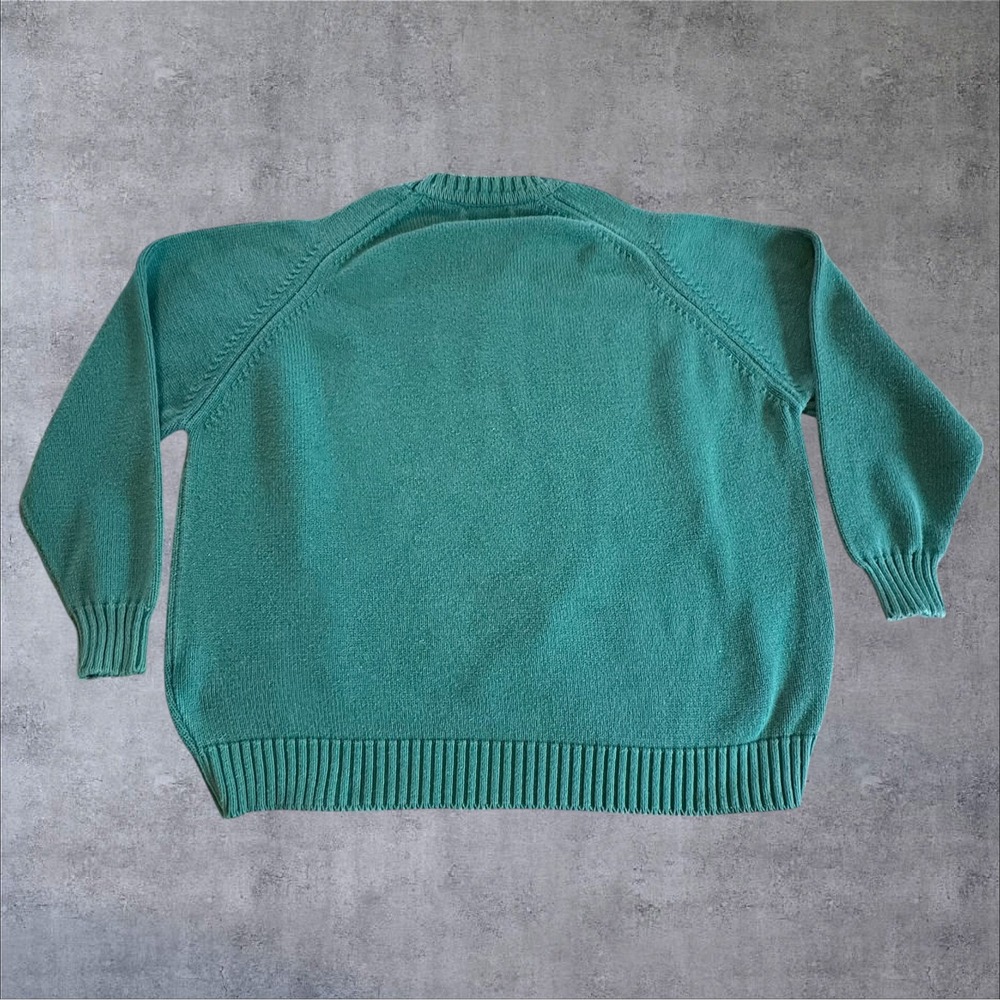 Vintage Lands End Green Cotton Sweater Womens XL Made in USA Raglan Crewneck - Picture 9 of 9
